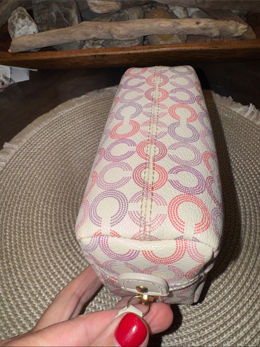 Coach Cream Cosmetic Pouch with Pink & Lavender Signature C Pattern - Picture 4 of 6